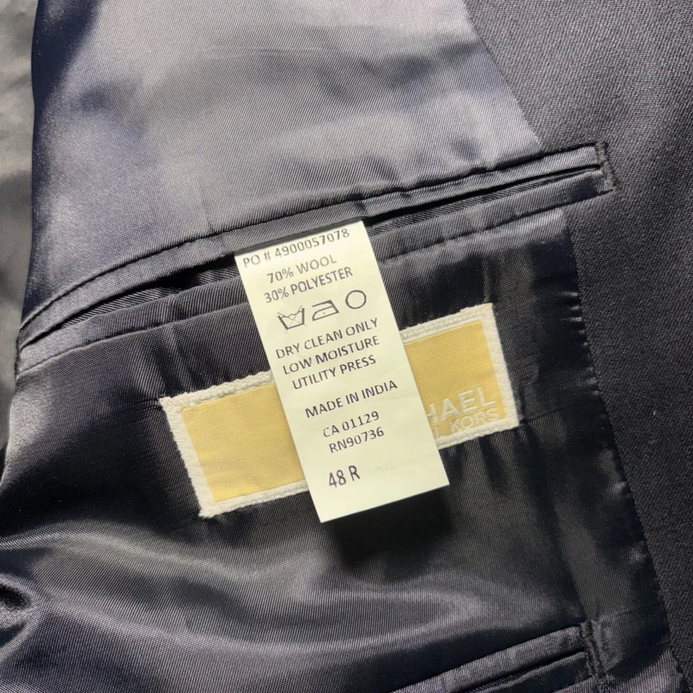 Michael Kors Mens Navy Blue Wool Blazer Sport Coat Jacket‎ 48R Silver Buttons